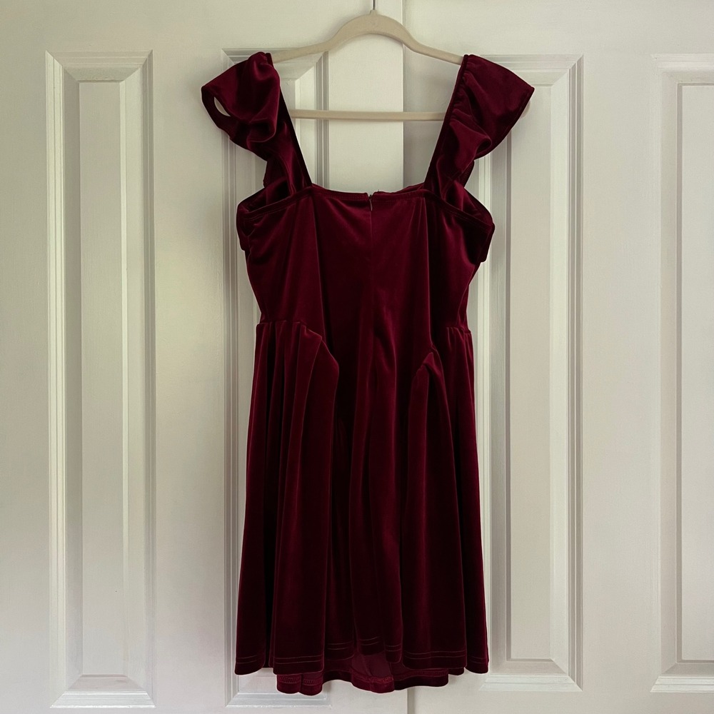 Burgundy Red Wine Velvet Regency Renaissance Gothic Fairycore Mini Dress Size M - Picture 6 of 7